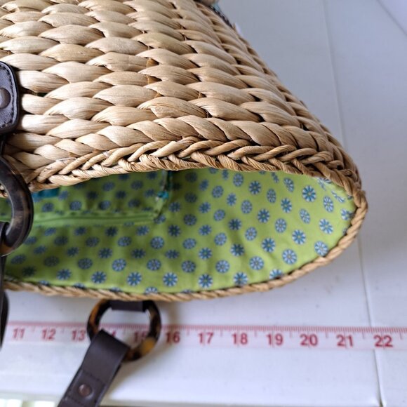 VERA BRADLEY Peacock Straw Tote Beach Pool Turquoise Green Seashells 2 Handles - Picture 4 of 15